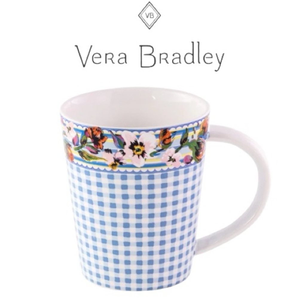 NWT Vera Bradley Blue Gingham Floral 16 ounce Mug
